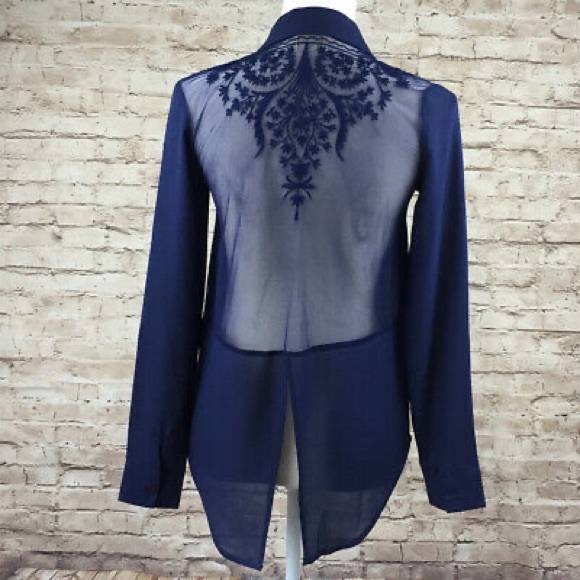 Urban Outfitters Blue Sheer Button Up Blouse - Picture 8 of 8